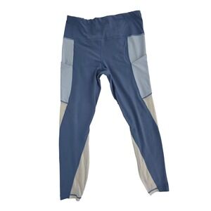 Active Life Womens Colorblock Pocket Leggings Blue White Large